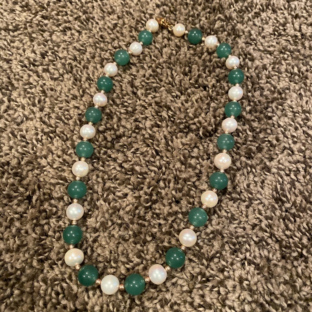 Authentic gold, jade, and pearl necklace